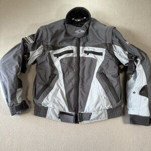 Spyke Motorcycle Jacket Womens XS Grey Blue Biker Coat Padded Removable Sleeves